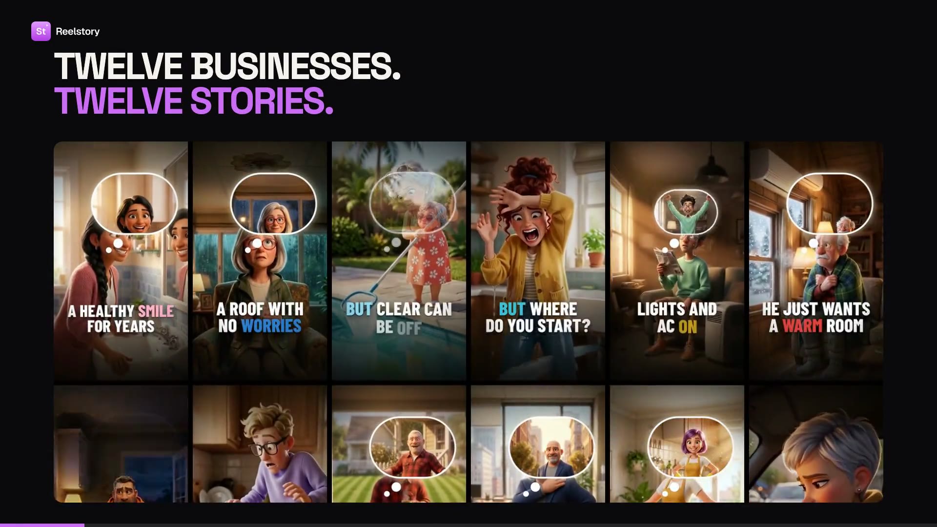 The Reelstory video: twelve animated story ads made from twelve local business websites